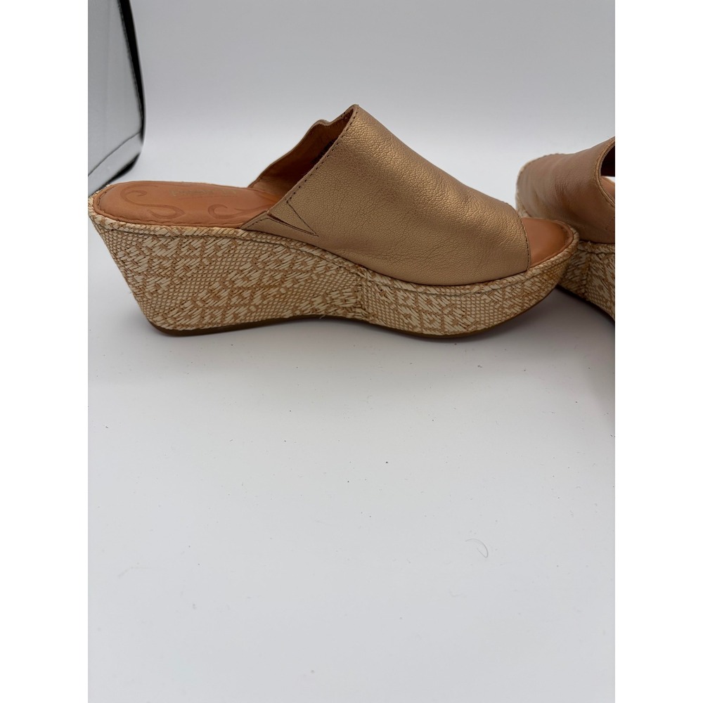 Born Wedge Sandals Womens 8 Gold Leather Espadrille Platform Slides D58010 - Picture 6 of 11